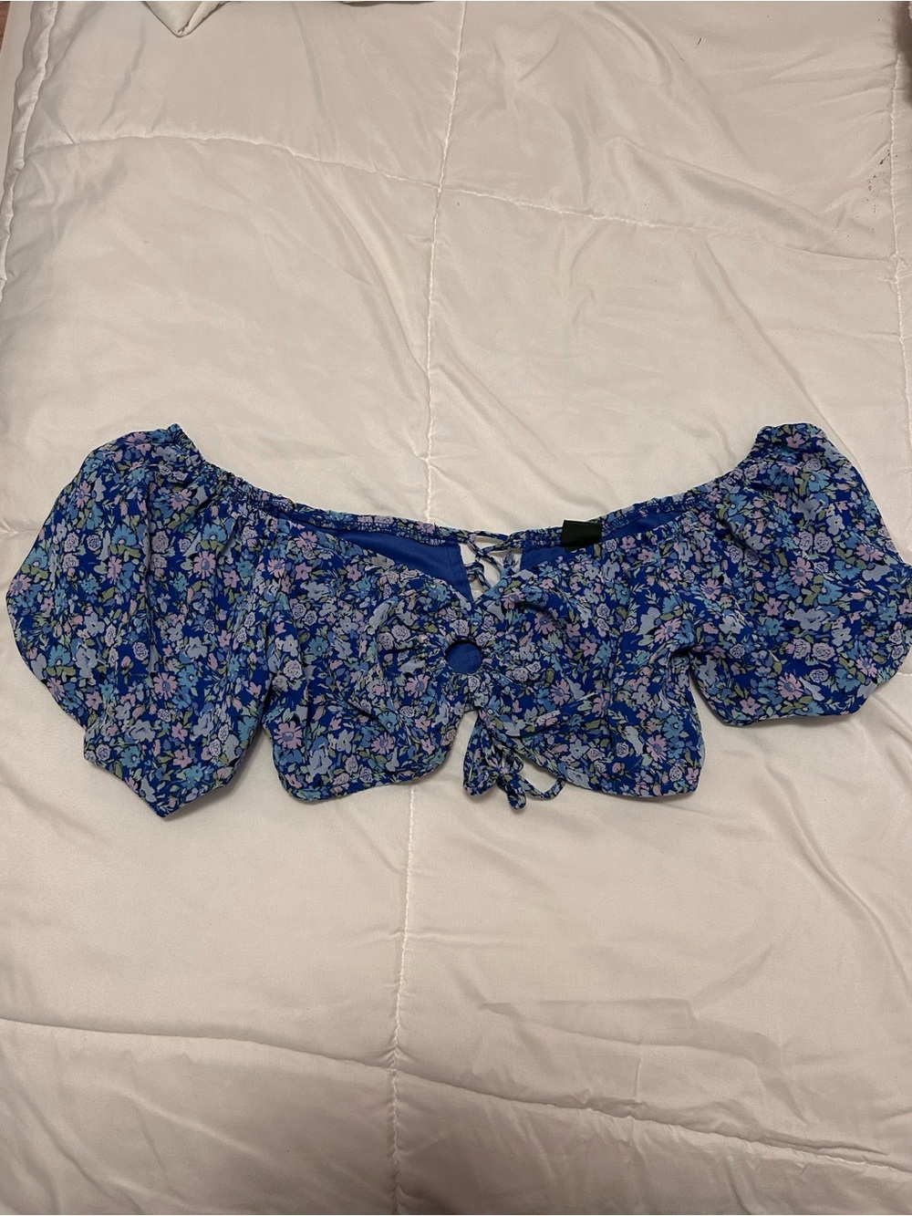 wild fable puff sleeve floral off-shoulder crop top